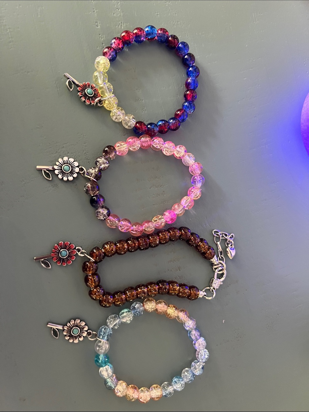 Colorful Beaded Sunflower Charm Bracelet - Multicolor Handmade